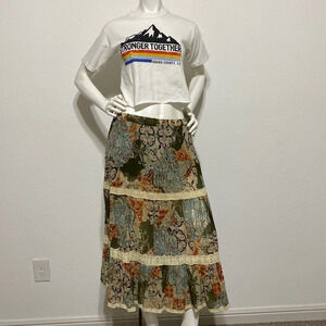 Y2K Earth Tone Pleated Midi Skirt Size Large